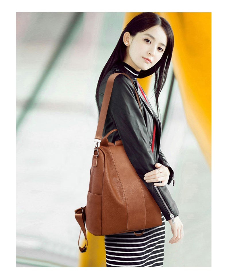 Women pu Leather Anti-Theft Rucksack Backpack School Shoulder Bag Black/Brown