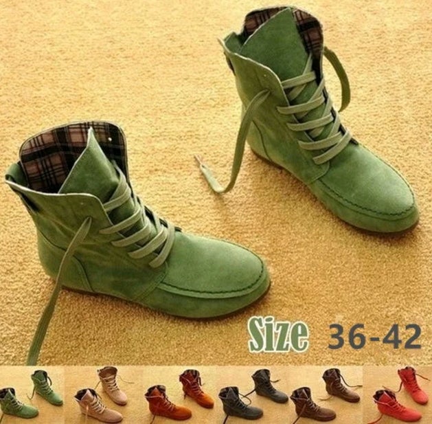 Best-Selling Size 36-42 Ladies Boots Round Toe Flat Shoes Martin Boots Woman Boots Solid Lace Up