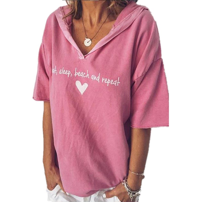 Women Ladies Short Sleeve Hoodie Hooded T Shirt Summer Casual Tops Blouse