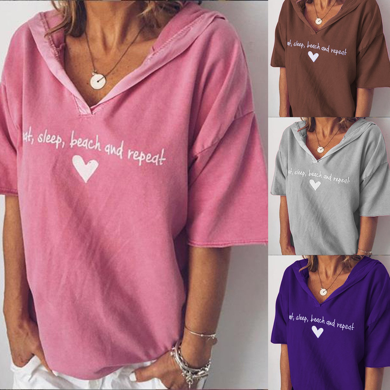 Women Ladies Short Sleeve Hoodie Hooded T Shirt Summer Casual Tops Blouse