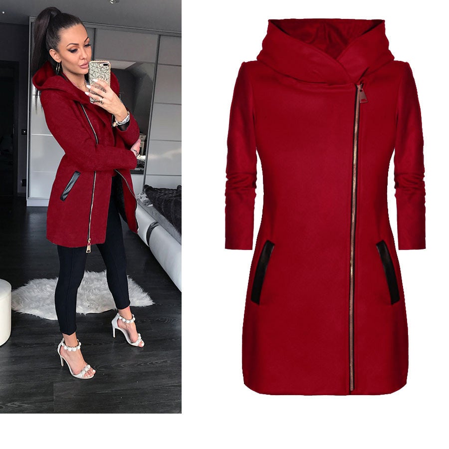 Winter Women&apos;s Highcollar Zipper Fleece Long Sleeved Casual Pocket Jacket Autumn Plus Size