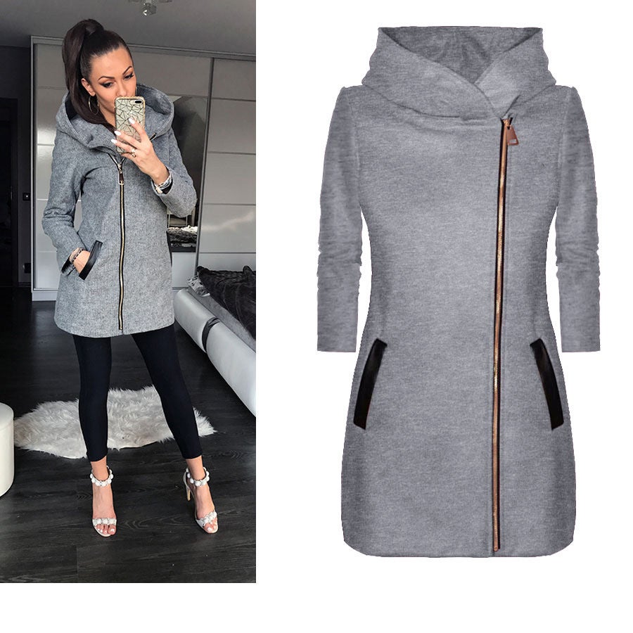 Winter Women&apos;s Highcollar Zipper Fleece Long Sleeved Casual Pocket Jacket Autumn Plus Size