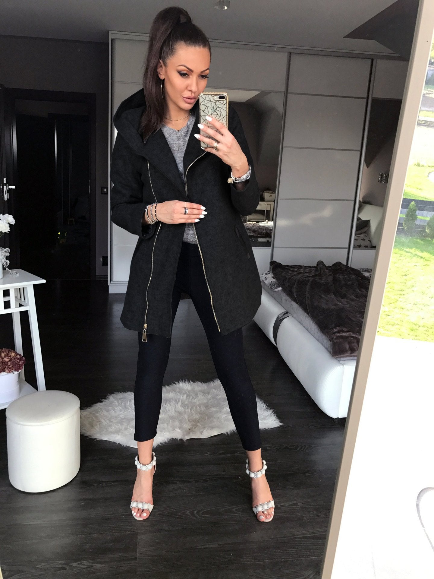 Winter Women&apos;s Highcollar Zipper Fleece Long Sleeved Casual Pocket Jacket Autumn Plus Size