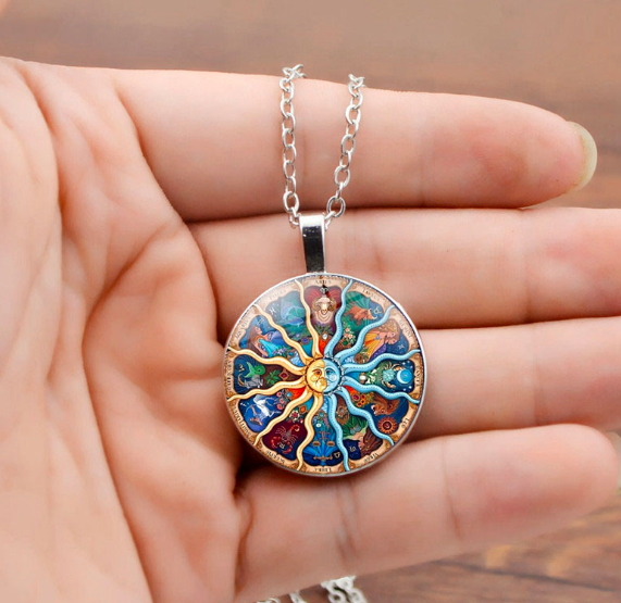 Sun Moon Constellation Metal Necklace Bracelet Earrings Jewelry Set