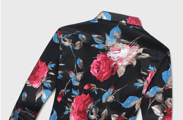 Men &apos;s Fashion Autumn New Large Size Cotton Satin Flower Shirt