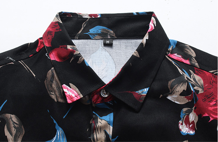 Men &apos;s Fashion Autumn New Large Size Cotton Satin Flower Shirt