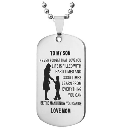 TO MY SON tag pendant necklace gift from love mom