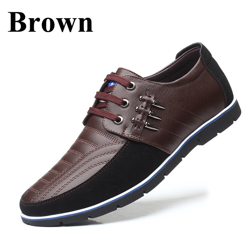 Men Fashion Casual Leather Shoes Male Business Formal Shoes Lace Up Flats Drving Shoes