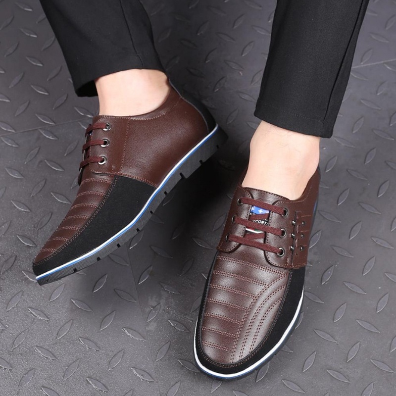 Men Fashion Casual Leather Shoes Male Business Formal Shoes Lace Up Flats Drving Shoes