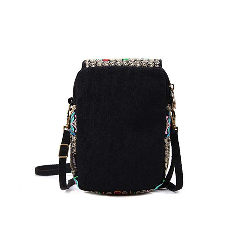 Lady ethnic style embroidery flower pattern retro print shoulder bag