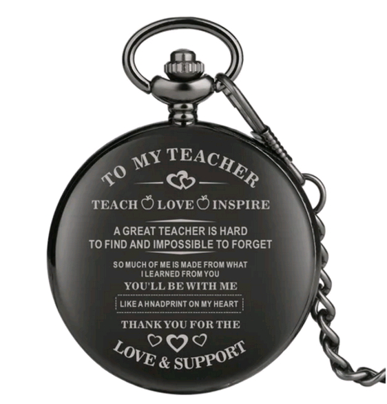 TO MY Teacher Carving Quartz Pocket Watch, Memory Black Pendant