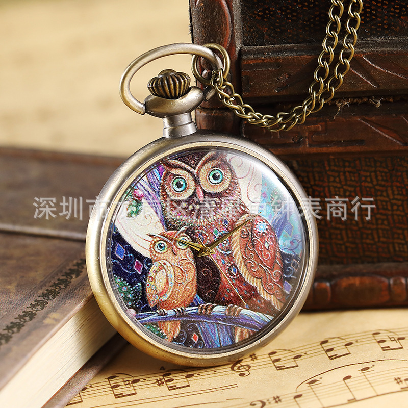 Owl Pattern Pocket Watch Arabic Digital Pocket Watches