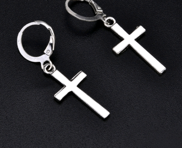 Unisex All ages cool Hoop Cross Drop Earrings