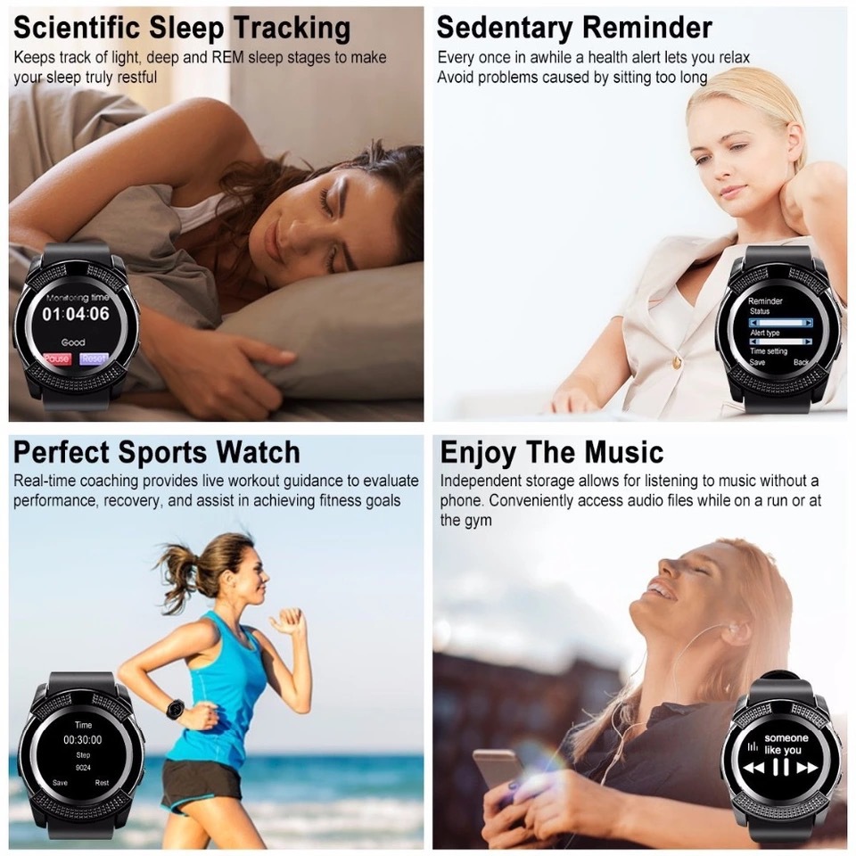Waterproof Sport Bluetooth Smart Watch with Camera Touch Screen Fitness Pedometer Clock SIM GSM