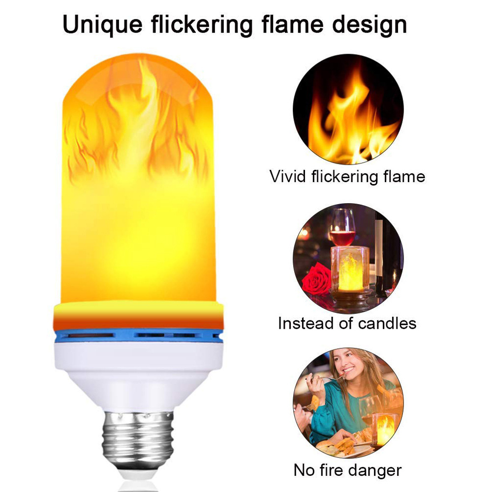 LED Flame Effect Fire Light Bulb Flickering Emulation 1&amp;4 Modes LED Flame Lamp