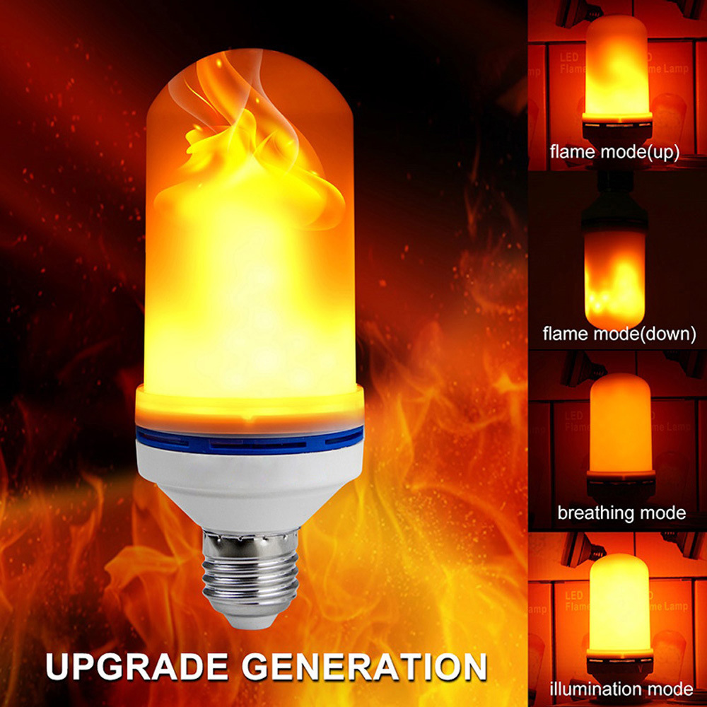 LED Flame Effect Fire Light Bulb Flickering Emulation 1&amp;4 Modes LED Flame Lamp