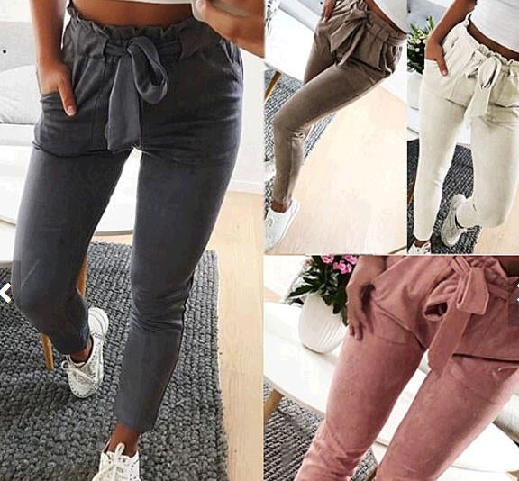 Bow Tie Waist Slim Pencil Pants