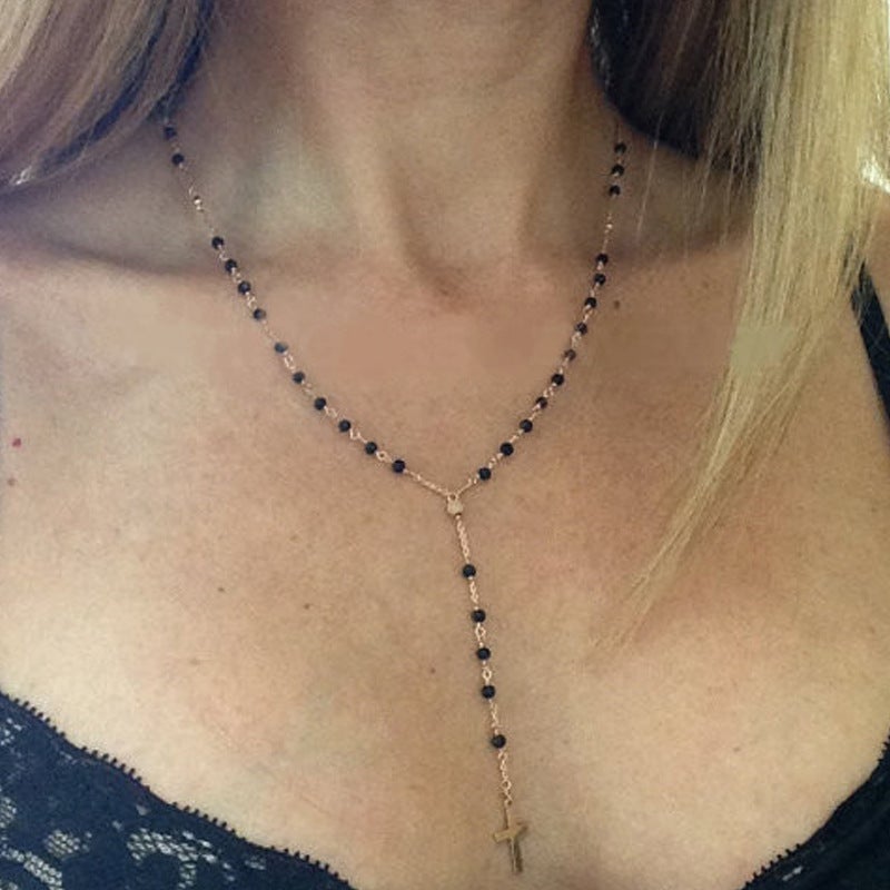 Fashion Beaded Station Cross Y- Necklace