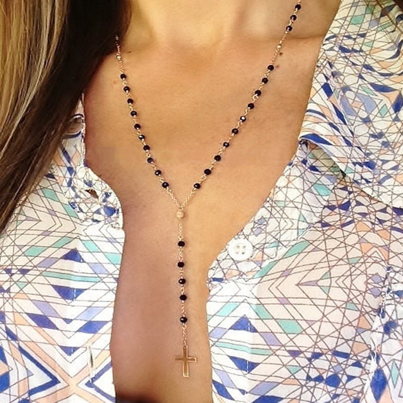 Fashion Beaded Station Cross Y- Necklace