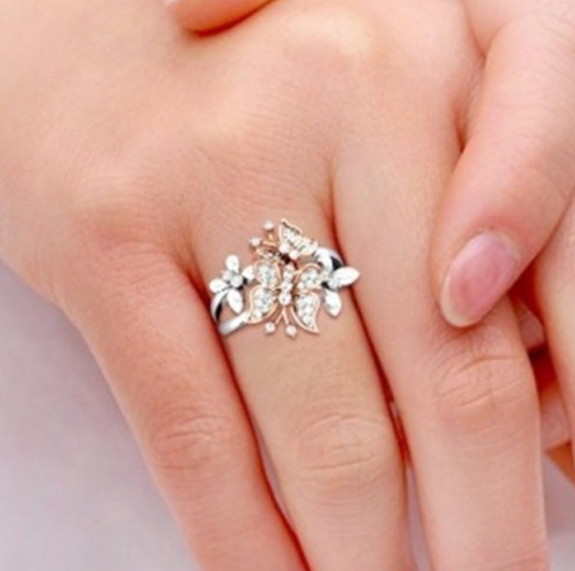 Fantastic Two Tone Butterfly Flower Ring