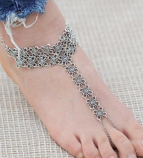 Vintage Bohemian Flower Link Barefoot Sandals Design Anklet