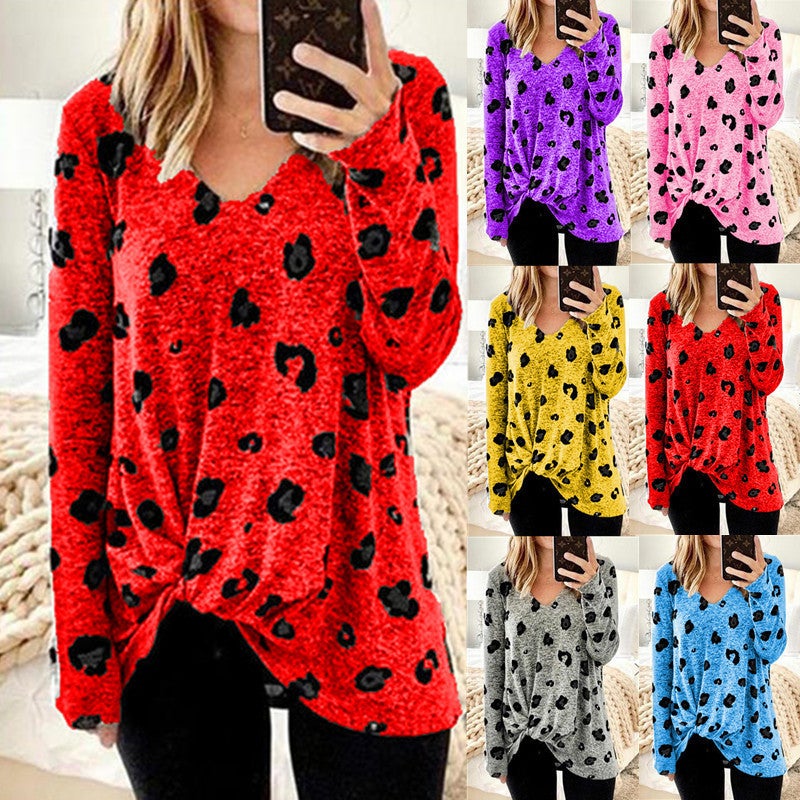 autumn and winter women V-neck long-sleeved T-shirt slinky top