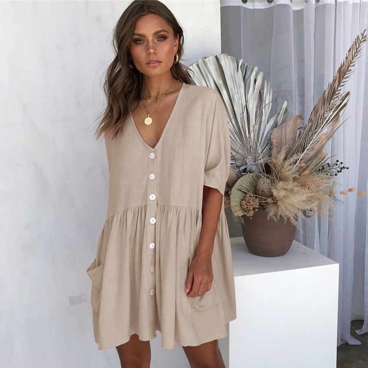 Button Down Summer Shift Dress with Pockets