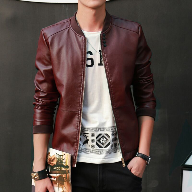 High quality Autumn Men&apos;s PU Leather Coat Slim Fit Jackets Casual Outwear for Man Jacket