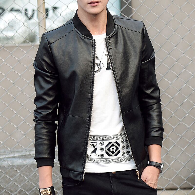 High quality Autumn Men&apos;s PU Leather Coat Slim Fit Jackets Casual Outwear for Man Jacket