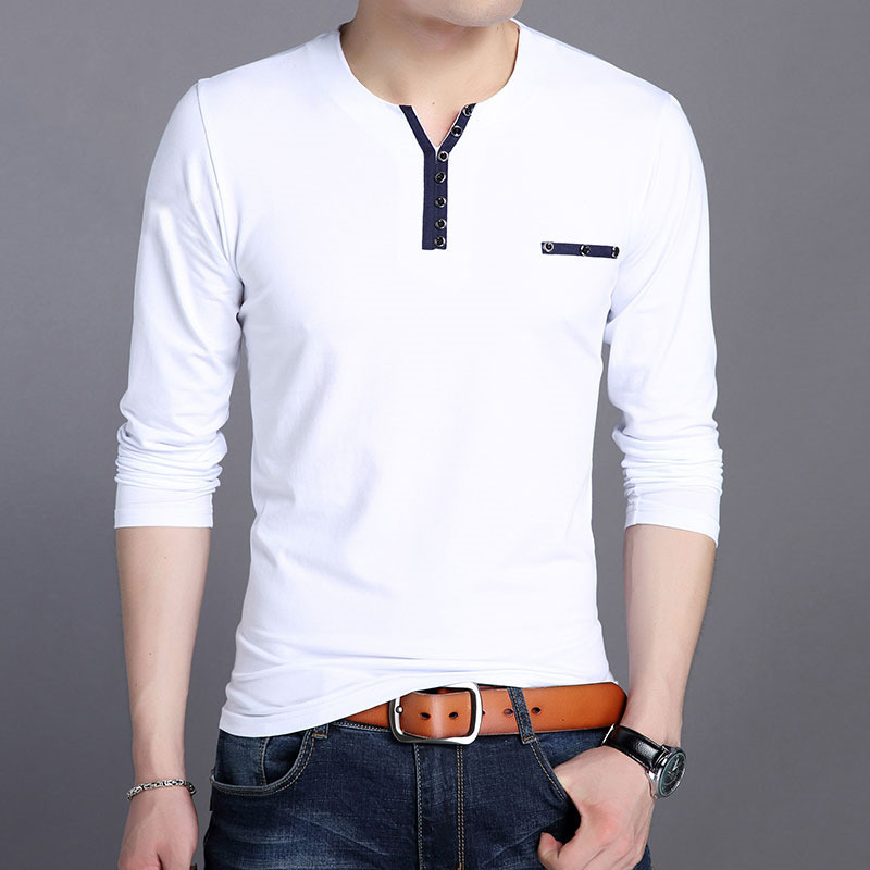 High quality Men Long Sleeve Men's T-shirt Fashion Slim Fit V-neck Casual Male Tshirt
