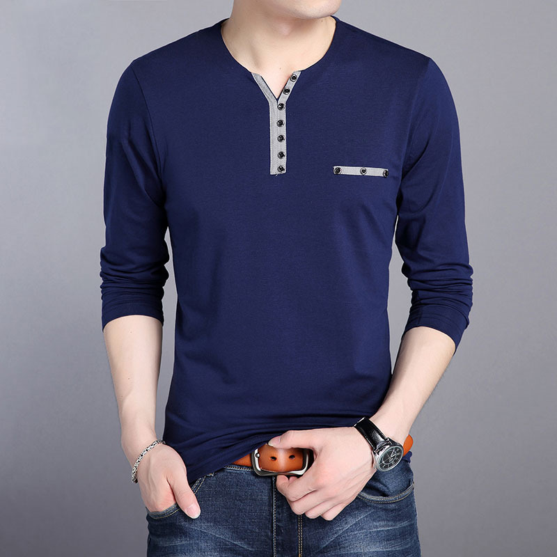 High quality Men Long Sleeve Men's T-shirt Fashion Slim Fit V-neck Casual Male Tshirt