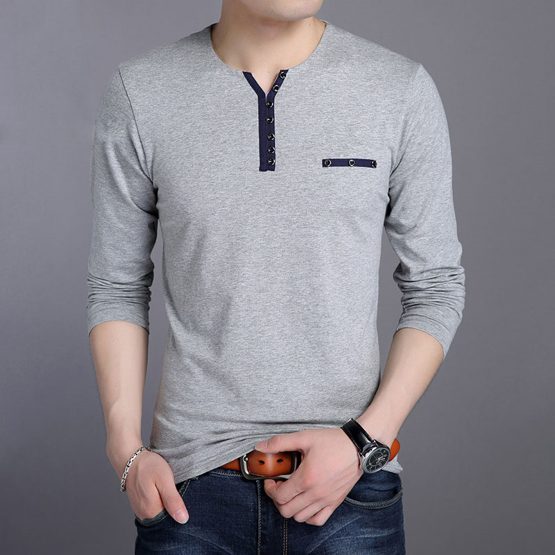 High quality Men Long Sleeve Men's T-shirt Fashion Slim Fit V-neck Casual Male Tshirt