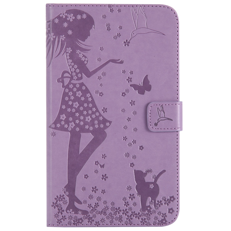 Samsung Galaxy Tab A 7.0" T280 / T285 Case,Embossed [Girl Cat] Folio Flip Wallet Cover