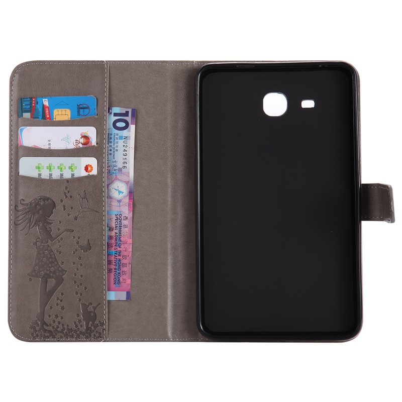 Samsung Galaxy Tab A 7.0" T280 / T285 Case,Embossed [Girl Cat] Folio Flip Wallet Cover