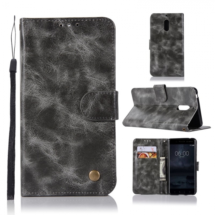 Nokia 6 Case,High-grade retro PU Leather Wallet Style Stand Flip Case Cover