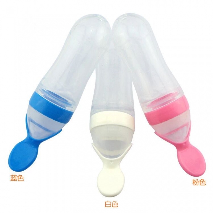 Baby silicone squeezed rice paste bottle, feeding rice paste spoon, baby food supplement spoon