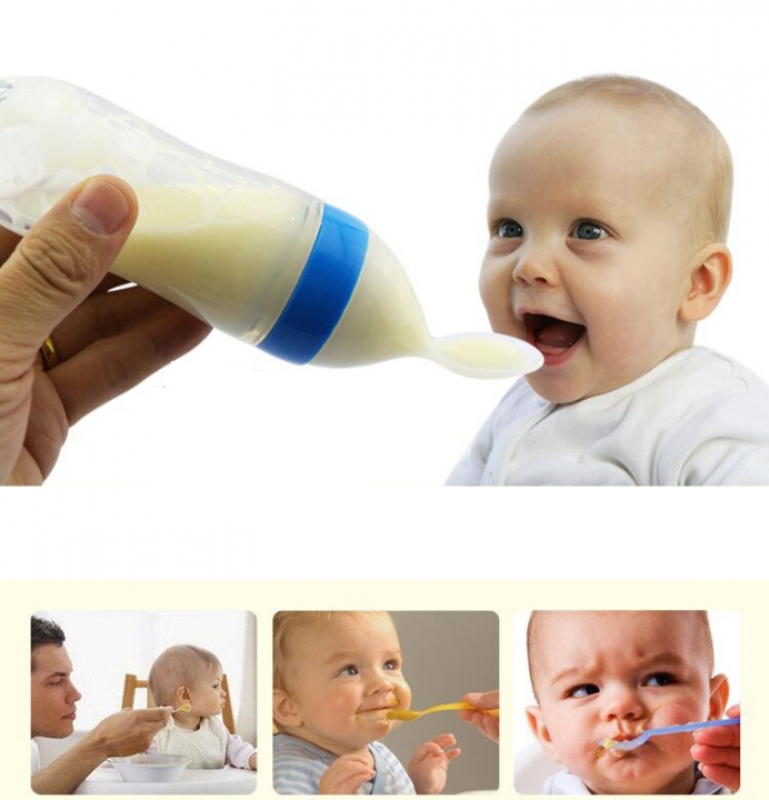 Baby silicone squeezed rice paste bottle, feeding rice paste spoon, baby food supplement spoon