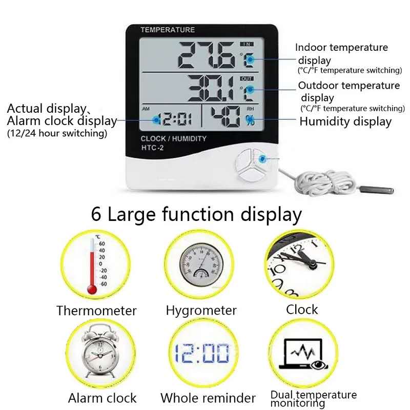 HTC-1Home Indoor Outdoor hygrometer thermometer Weather Station with Clock