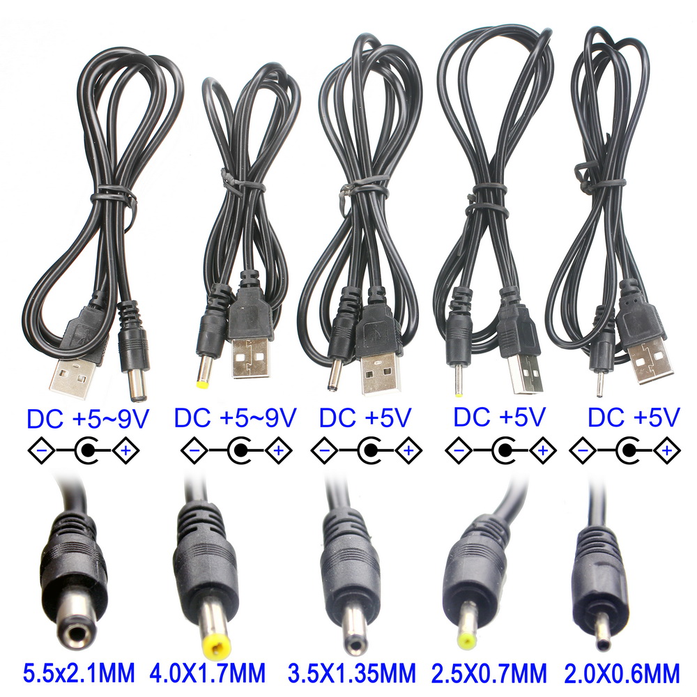 USB Port to 2.0*0.6mm 2.5*0.7mm 3.5*1.35mm 4.0*1.7mm 5.5*2.1mm 5V DC Barrel Jack Power Charger Cable