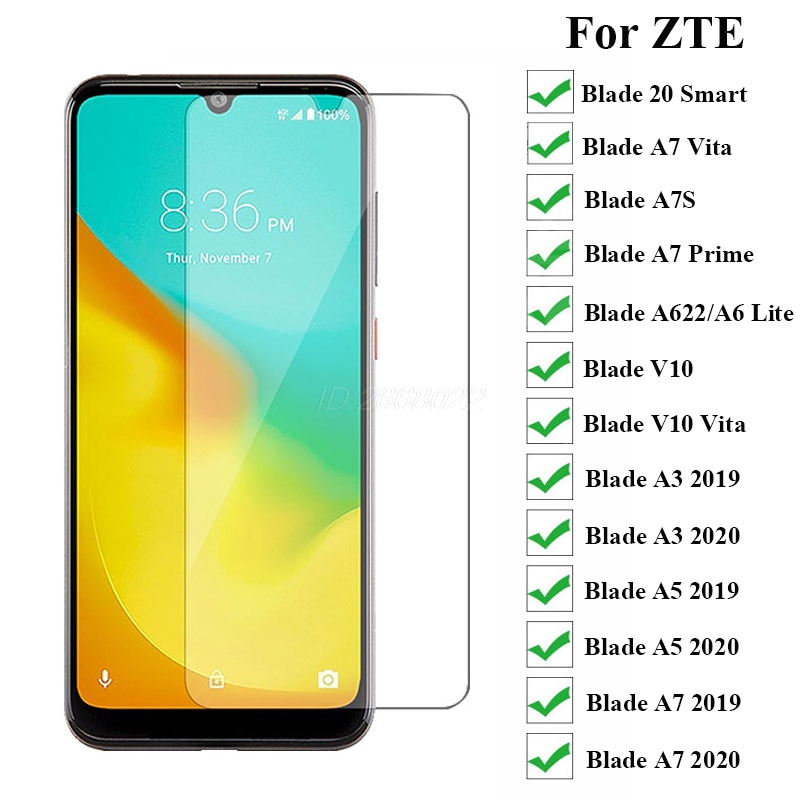 9H Screen Protectors Glass For ZTE 20 Smart/A7 V10 Vita/A7S/A7 Prime/A622/A6 Lite/A3 A5 A7 2019 2020