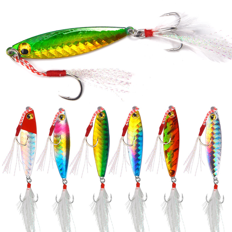 Iron plate 7g 10g 15g 20g blood tank hook lure bait fishing bait with feather sequins