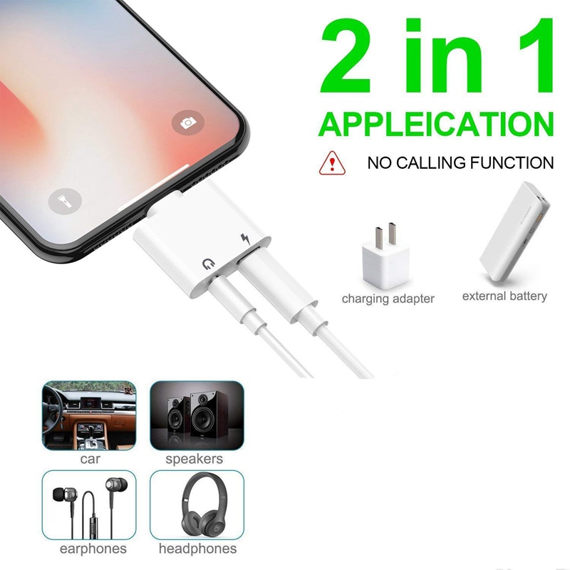 2 in 1 Cable 3.5mm Adaptor Jack Dongle Earphone Convertor Music Charger and Aux Audio