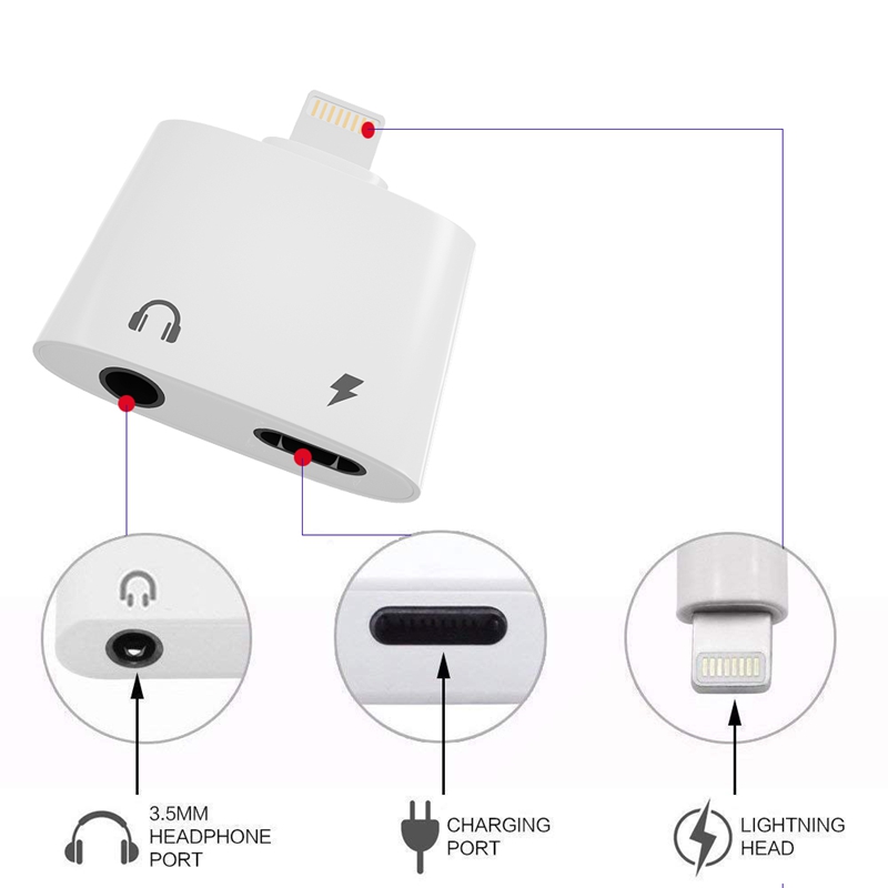 2 in 1 Cable 3.5mm Adaptor Jack Dongle Earphone Convertor Music Charger and Aux Audio