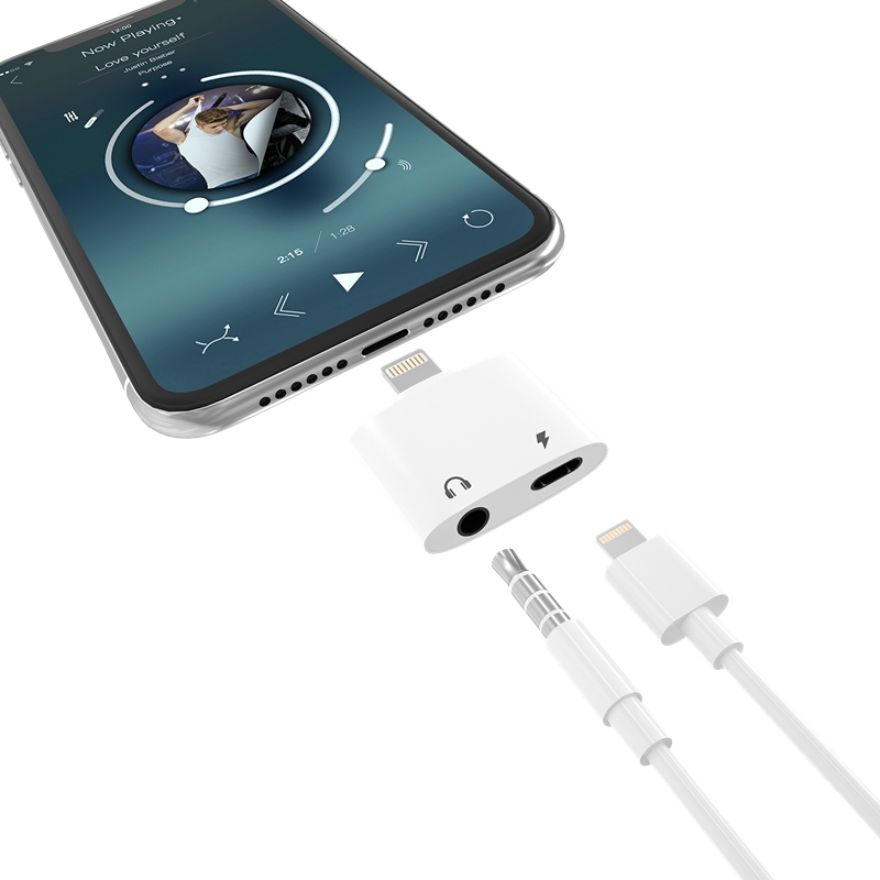 2 in 1 Cable 3.5mm Adaptor Jack Dongle Earphone Convertor Music Charger and Aux Audio