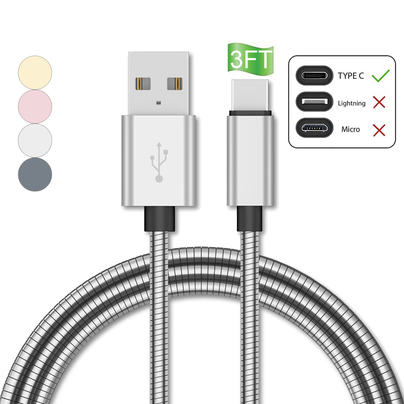 Metal USB-C Cable Type C Cables Fast Charging &amp; Data Transfer Cord Bending &amp; Weather Resistant