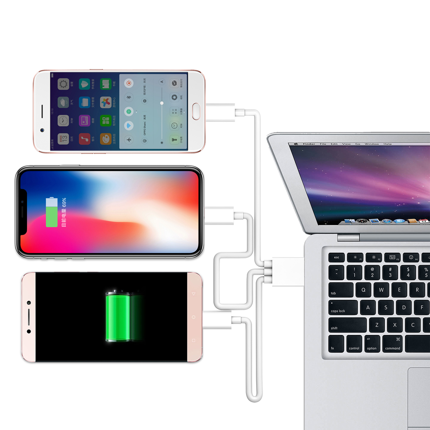 3in1 Multi Charging Cable Cord Adapter with Type-C, Micro USB Port Connectors for Cell Phone Tablets