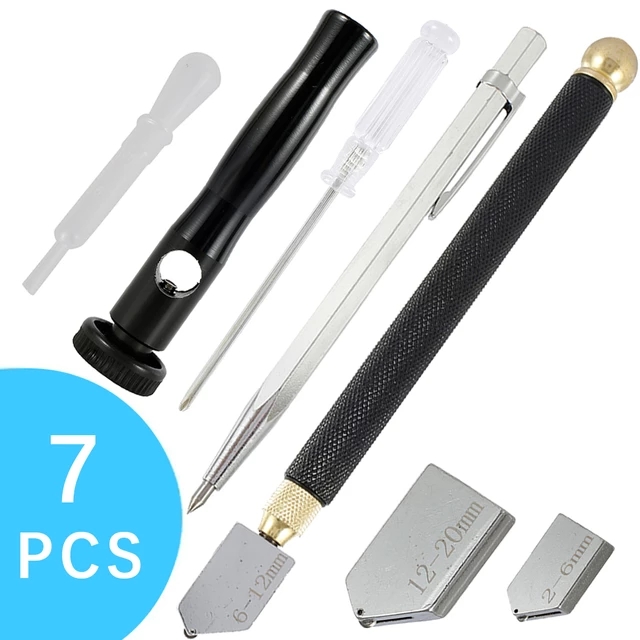 7pcs Glass Cutter Booster Lettering Pen Set Glass Cutter Diamond Tip Steel Blade Cutting Tool