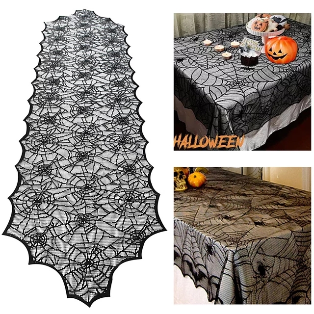 Halloween Decoration Lace Spider Web Skeleton Skull Tablecloth Fireplace Mantel Scarf