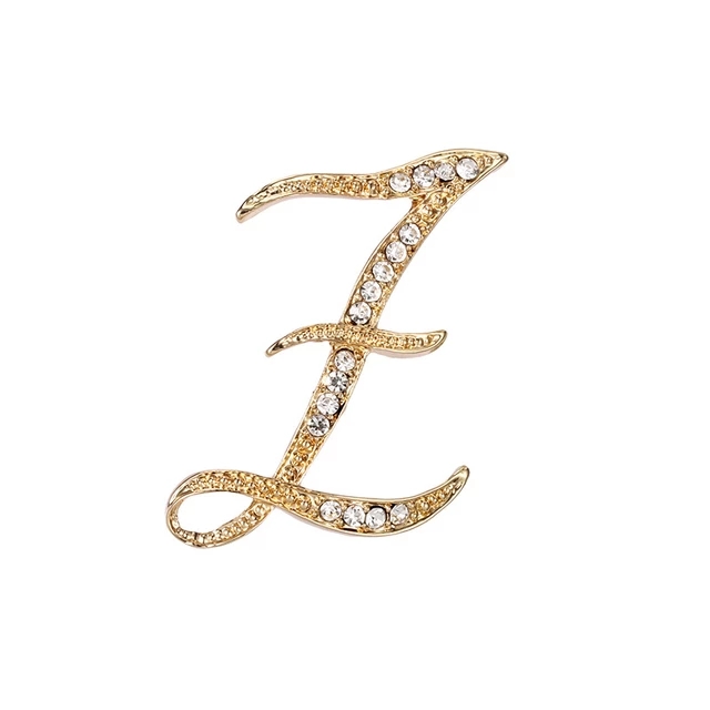 26 Initial Letters A to Z Clear Crystal Rhinestone Brooch Pins Women Jewelry in Gold Color Plated