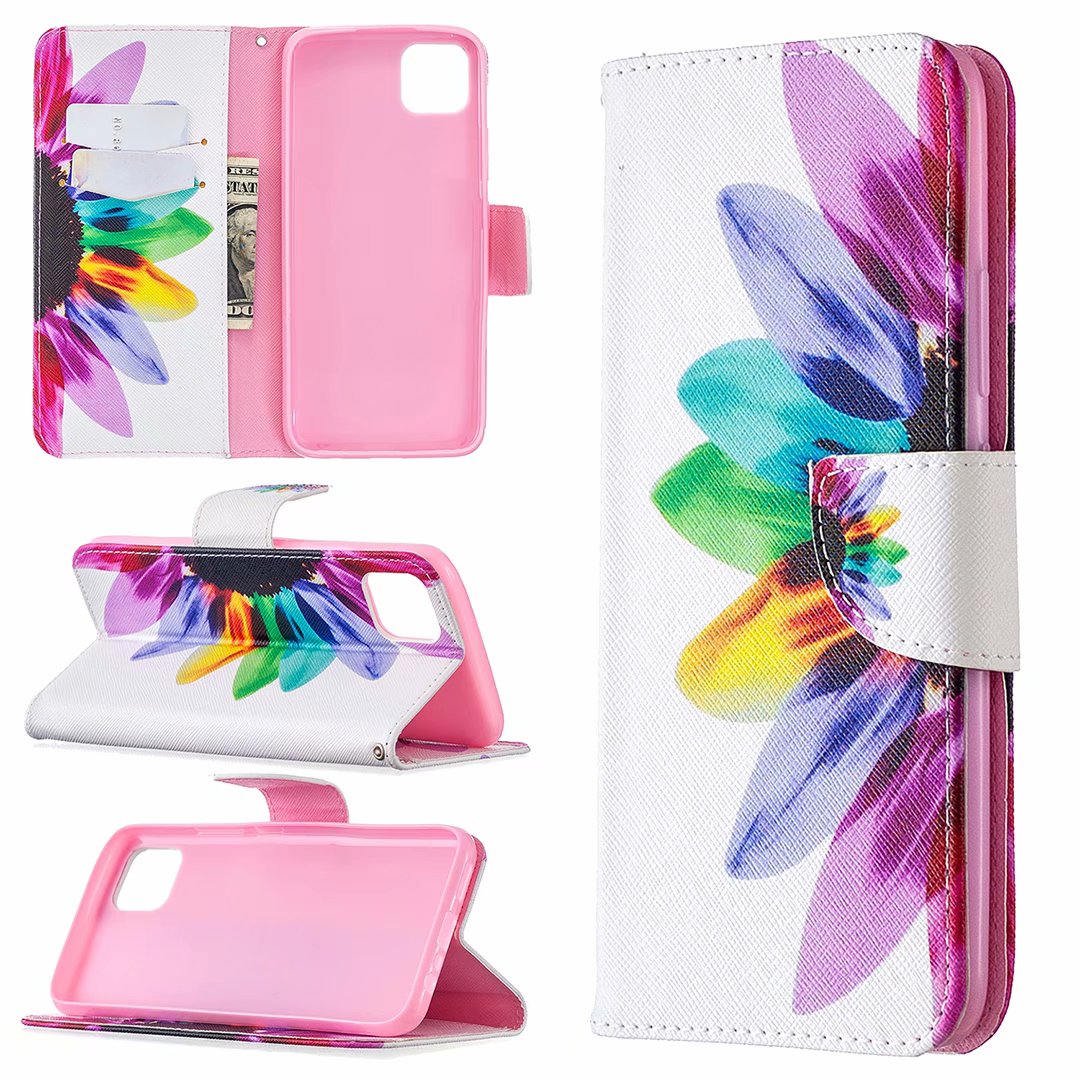 Oppo Realme C11 Case, Colorful Flip Leather PU Wallet Magnetic Phone Bag Cover - Sun flower